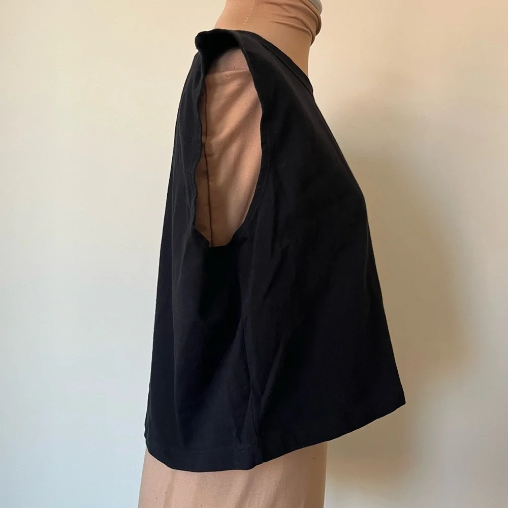 Leset Margo Black Sleeveless Cotton Cropped Crew Neck Tank Top EUC Size M - Picture 7 of 11